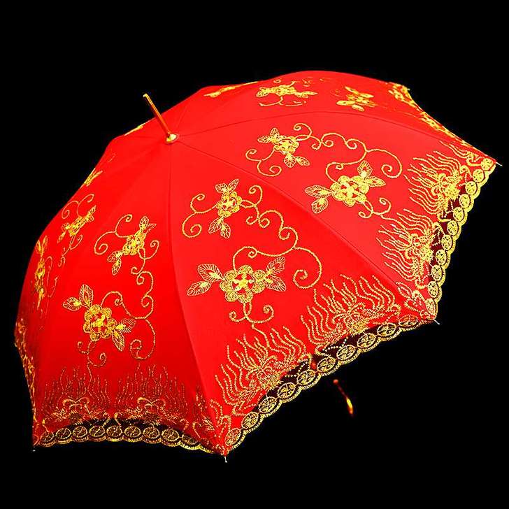 红色雨伞结婚新娘伞婚庆婚礼高档蕾丝花边##...