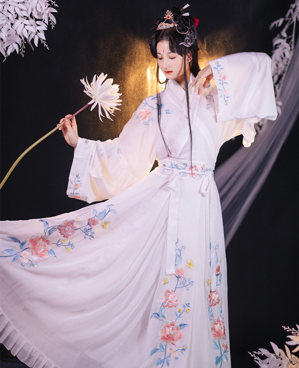汉服女晋制 齐腰魏晋风交领襦裙刺绣全套 原...