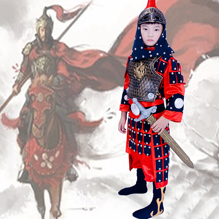 儿童古装盔甲古代侍卫兵马俑演出服三国汉唐宋...