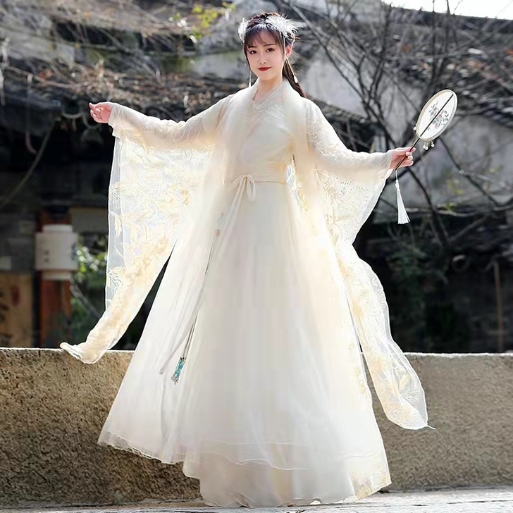 汉服古装改良蕾丝绣花超仙中国民族舞蹈演出服...