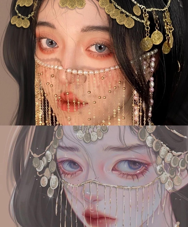 全新包邮!珍珠发饰汉服面帘古风遮脸面纱流苏...