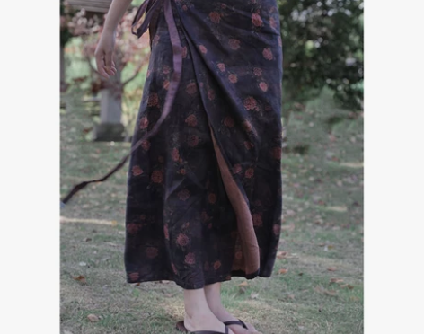 系带一片式半身裙女夏裹身裙高端亚麻半裙显瘦...