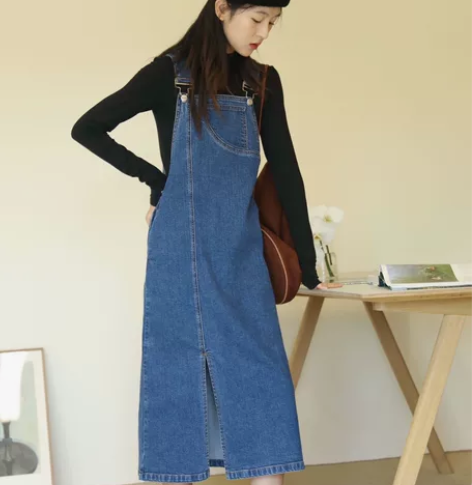 shyshy “第一眼心动”牛仔背带裙 棉...