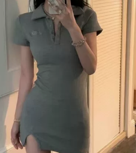 性感裙子 polo领刺绣，纯欲风，包臀修身...