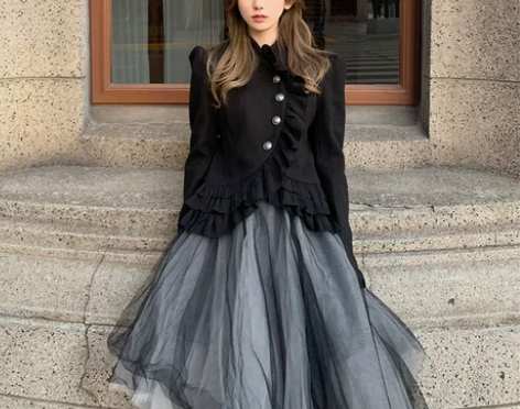 黑色高级感网纱裙半身裙女秋冬不规则蓬蓬裙