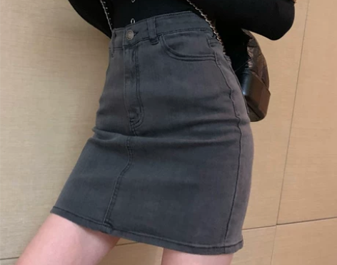 裙子女春夏季2021新款港风高腰A字牛仔半...