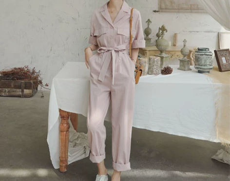 DIOJNTTK粉色工装连体裤女2022夏...