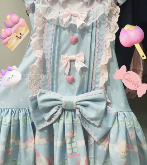 吸吸猫彩虹娃娃屋背带 单裙子蓝色s码超级甜...