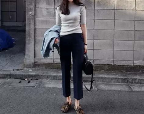 韩国秋冬阔腿裤九分高腰裤大码宽松女裤九分直...