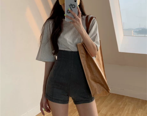 夏季黑色牛仔短裤女2022新款欧美健身热裤...