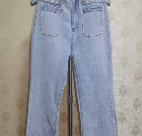欧洲站高腰弹力重工牛仔裤，xl码的，没有吊...