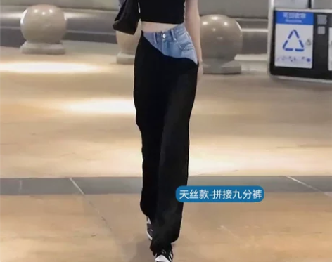 黑色天丝阔腿牛仔裤女高腰夏季薄2022新款...