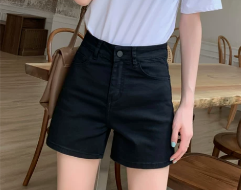 【折扣价】黑色高腰牛仔短裤女2021夏季薄...