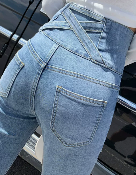 高腰牛仔裤女春秋收腹收腰超高腰修身小脚裤