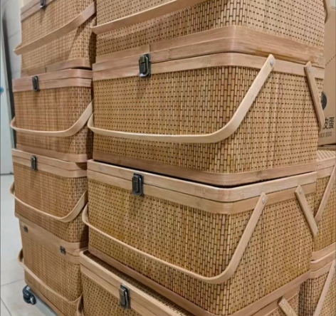 【处理】手工竹篮藤编竹编箱子篮子置物盒点心...