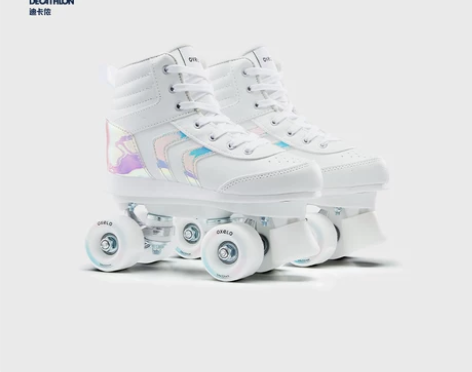 迪卡侬儿童成人女双排溜冰鞋花样轮滑鞋四轮旱...