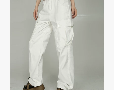 赛小懒自制白色工装休闲裤女夏季宽松显瘦设计...