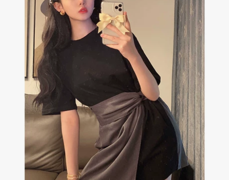 夏季韩版2021新款收腰显瘦假两件设计感可...