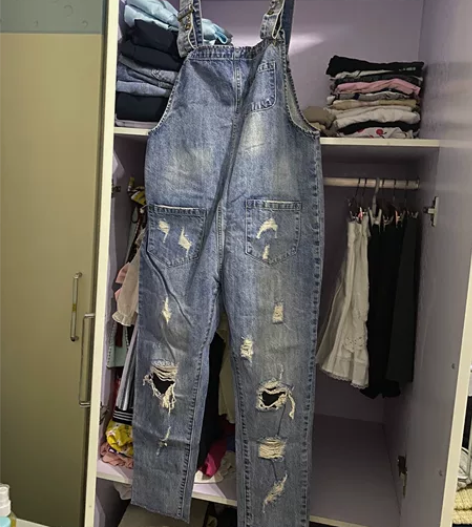 韩版中性复古宽松阔腿连体大码牛仔背带裤女百...