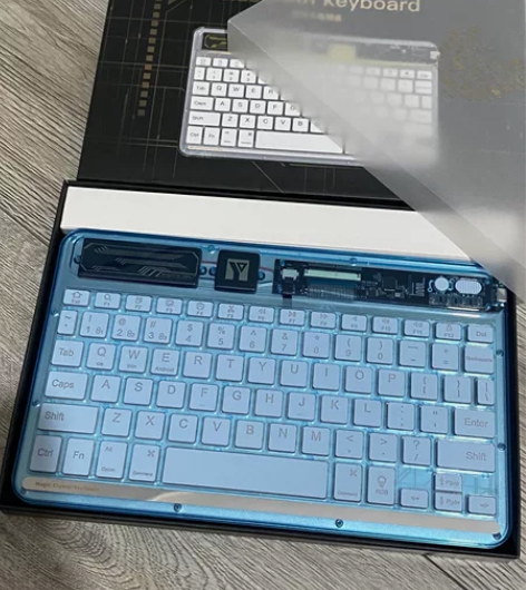 益博思 透明无线ipad蓝牙发光键盘 蓝色...
