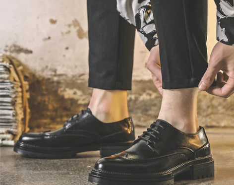 布洛克皮鞋男商务正装男鞋英伦内增高休闲鞋子...