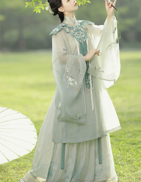 花神记不染原创汉服女明制对襟立领长衫齐腰褶...