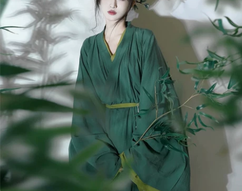 绿色汉服女春季中国风直裾古装魏晋古风改良春...