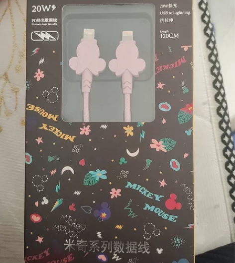 迪士尼卡通充电线自动快充USB数据线适用充...