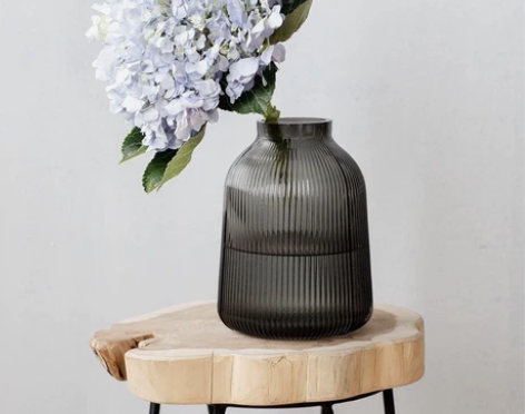 玻璃花瓶烟灰竖条家居客厅鲜花水培插花餐桌装...