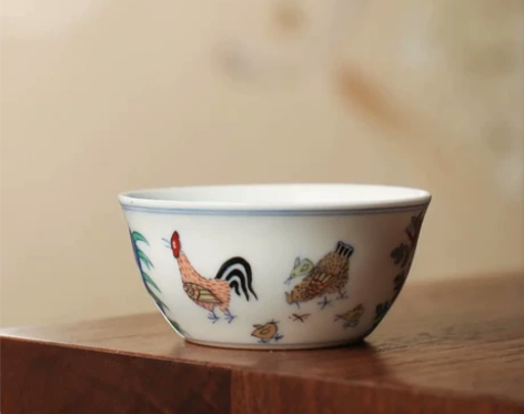 【景德镇墨舍柴窑手绘鸡缸杯】闲置1比1手绘...