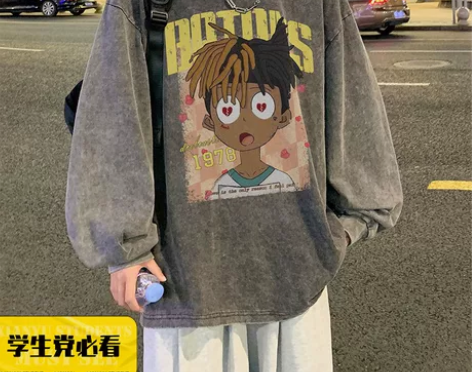 全新包邮复古水洗做旧卫衣男秋季上衣服港风i...