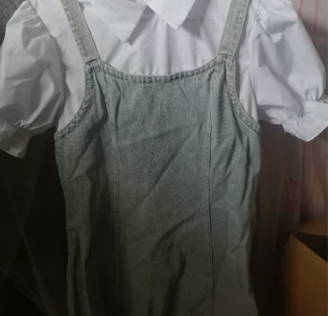 背带裙夏季小个子修身假两件牛仔连衣裙 M ...