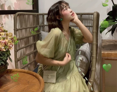 抹茶绿裙子仙女超仙森系甜美牛油果绿智熏法式...