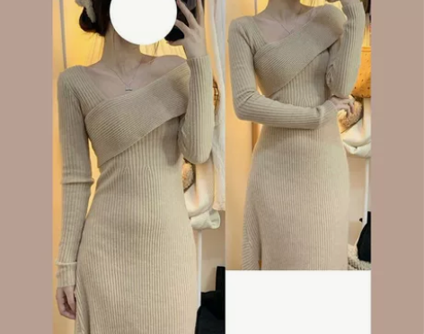 韩剧不规则打底别致连衣裙女冬法式辣妹收腰修...