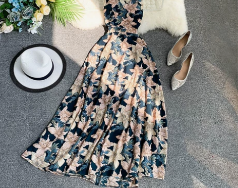 海边巴厘岛度假沙滩裙女神性感露背大摆裙收腰...