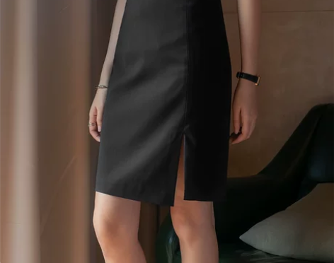 优柏半身裙女西裙中长款开叉2019新款正装...