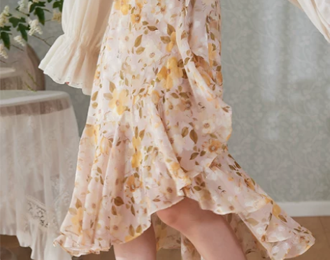 奥芝国设计师碎花半身裙女 鱼尾裙夏中长款a...