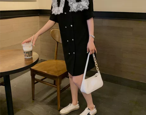 法式2021新品女装大码裙子拼接学院风胖妹...