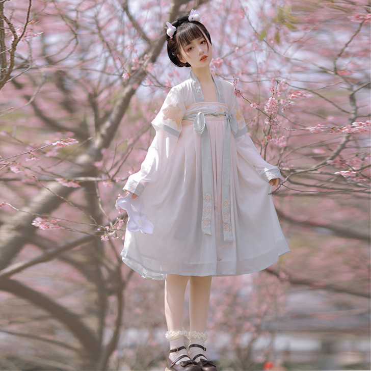 原创小个子日常两片式齐胸襦裙汉服女短款改良...