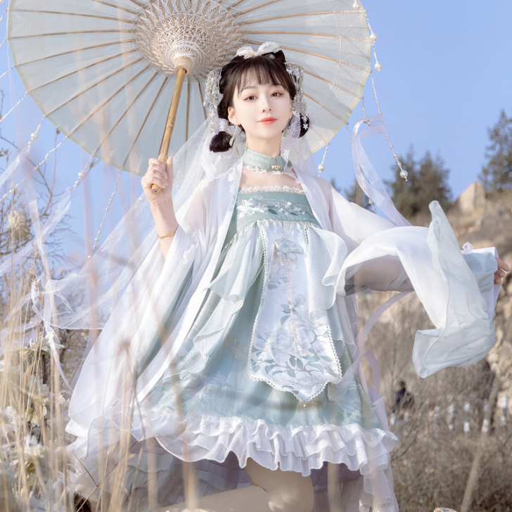倚梦阁原创改良汉服女镜花水月汉元素齐胸襦裙...