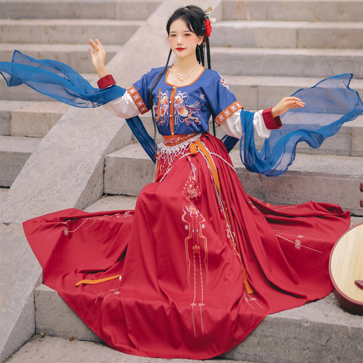 倚梦阁原创中国风花朝坦领汉服复古刺绣半臂上...