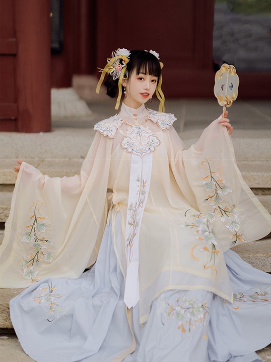 清衣柜：原创明制汉服立领长衫云肩飘带薄款汉...