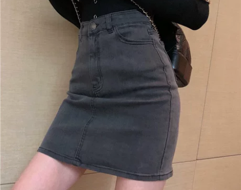 裙子女夏季2021新款港风高腰A字牛仔半身...