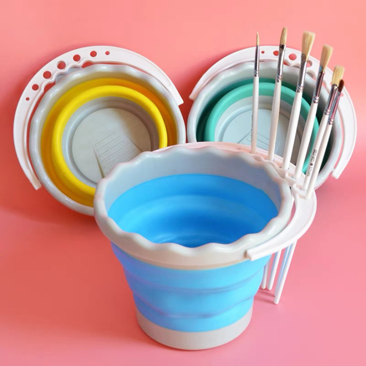 美术硅胶水桶折叠伸缩便携多功能洗笔桶水粉颜...