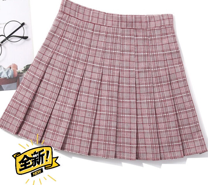 百褶裙高腰显瘦女学生韩版新款a字裙格子半身...
