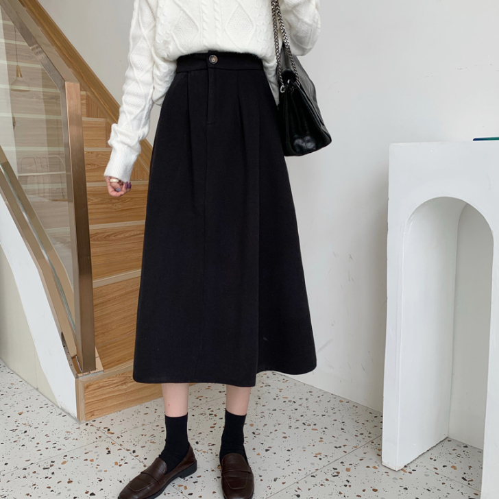 毛呢半身裙2020秋冬新款百搭工装风A字裙...