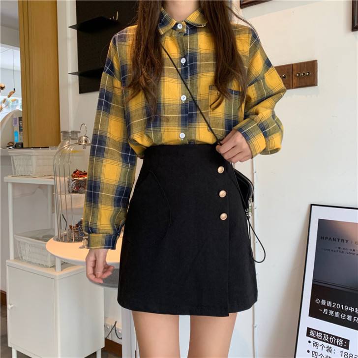 半身裙秋冬女韩版复古法式A字裙高腰显瘦包臀...