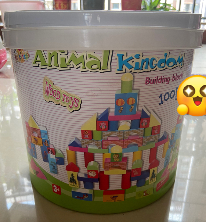 凯烨实木积木100块桶装(动物王国积木)