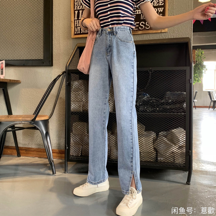 开衩牛仔裤，裤子买小了，有一点紧