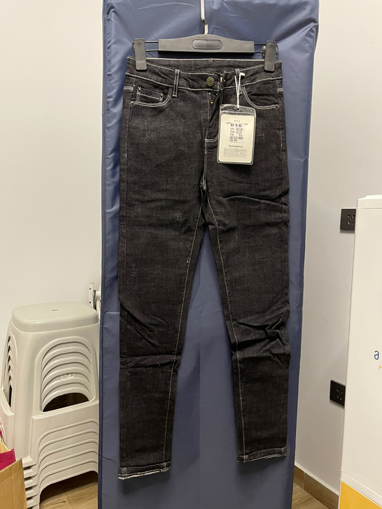 25小号S码黑色白边牛仔裤小脚裤铅笔裤加薄绒